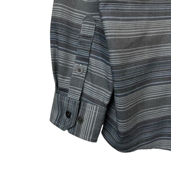 Swiss Tech Mens Size Large Button Up Shirt Long Sleeve Striped Gray Blue - Picture 7 of 10